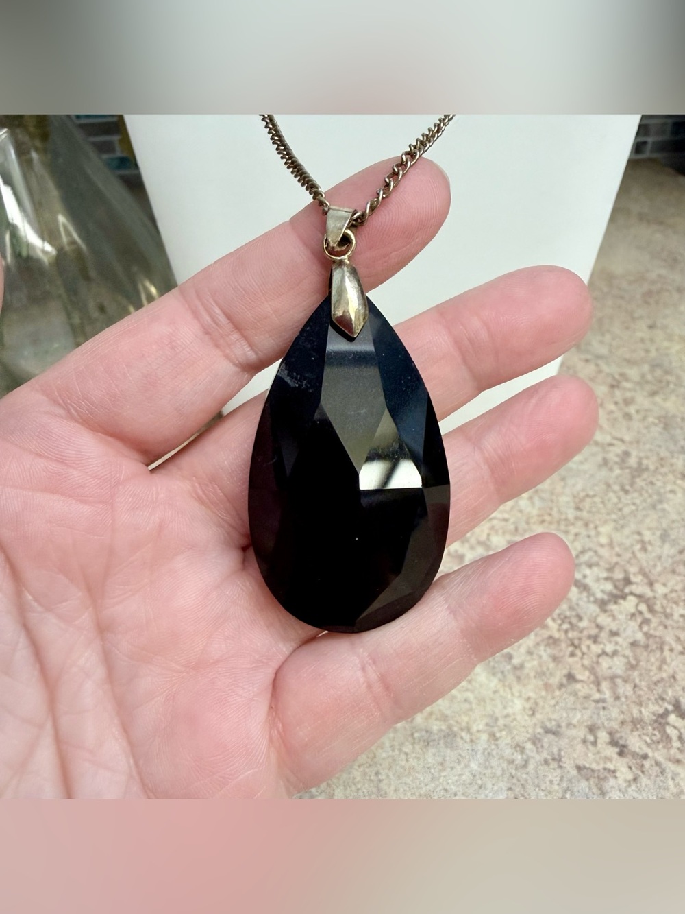 Large black crystal pendant necklace